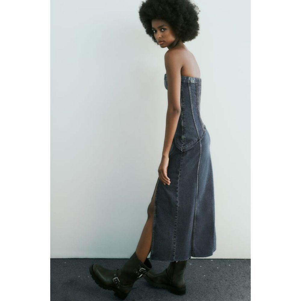 ZARA TRF STRAPLESS DENIM DRESS - Picture 11 of 13